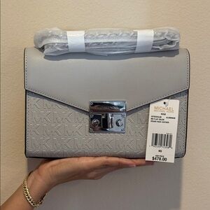 MICHAEL KORS ROSE ALUMINUM MD FLAP SHOULDER VEGAN FAUX LEATHER BAG